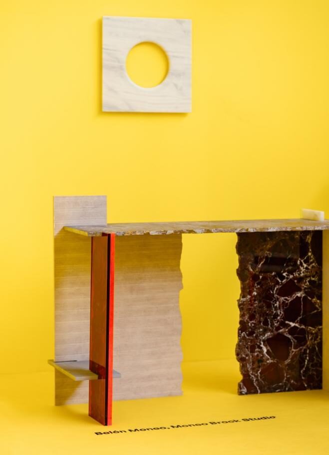 Mesas realizadas a partir de retales (mermas de producción) diseñadas por Belén Moneo, presentadas en la Feria CAN ART Madrid 2026